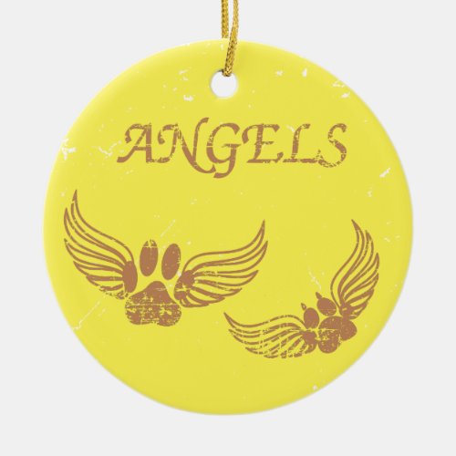 Distressed Angel Pet Paws Yellow Ceramic Ornament