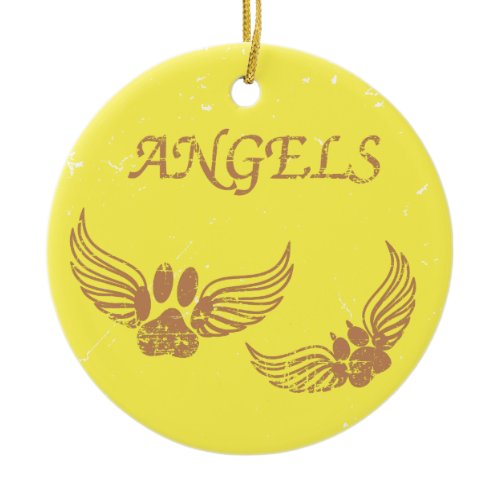 Distressed Angel Pet Paws Yellow Ceramic Ornament