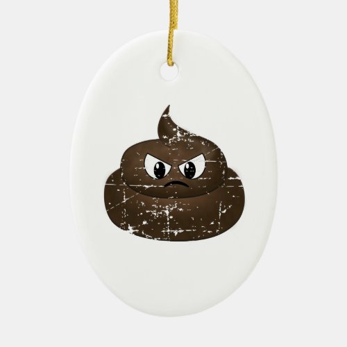 Distressed Angry Cartoon Poop Ceramic Ornament