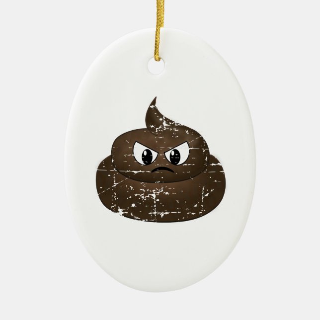 Distressed Angry Cartoon Poop Ceramic Ornament (Front)