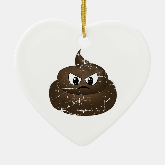 Distressed Angry Cartoon Poop Ceramic Ornament (Front)