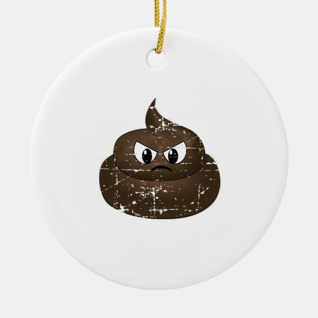 Distressed Angry Cartoon Poop Ceramic Ornament (Front)