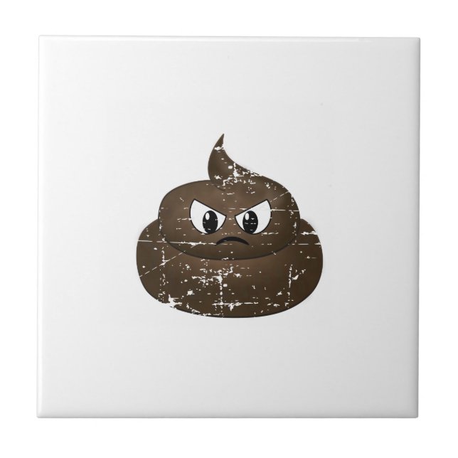 Distressed Angry Cartoon Poop Ceramic Tile (Front)