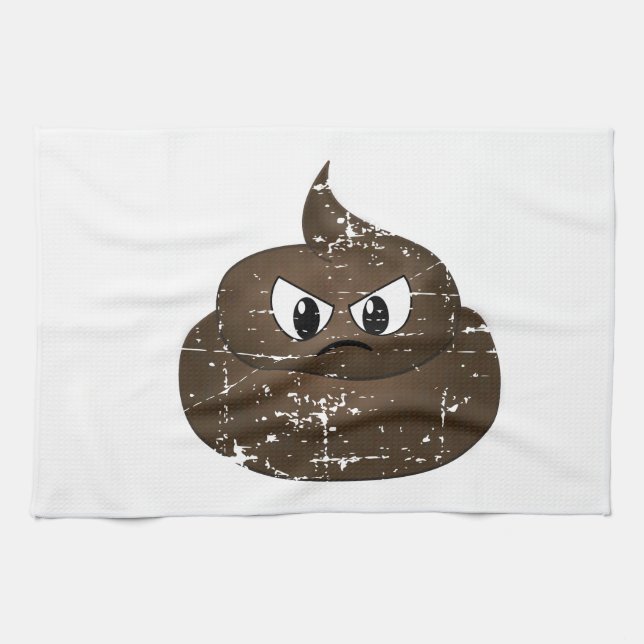Distressed Angry Cartoon Poop Kitchen Towel (Horizontal)