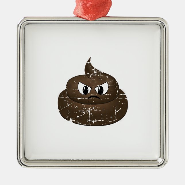 Distressed Angry Cartoon Poop Metal Ornament (Front)