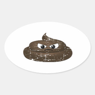 Distressed Angry Cartoon Poop Oval Sticker