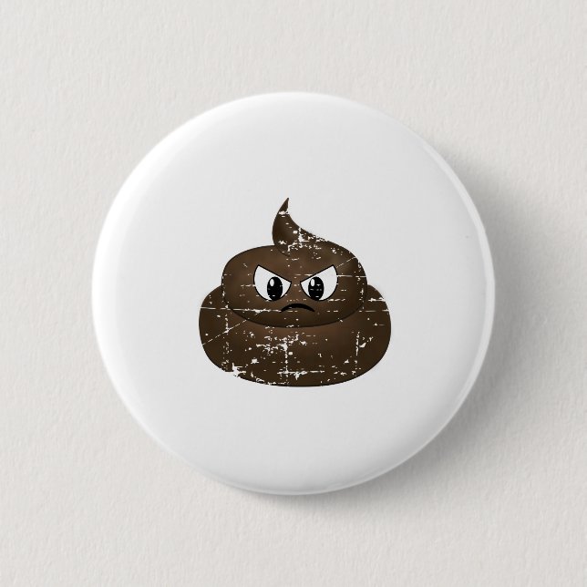 Distressed Angry Cartoon Poop Pinback Button (Front)