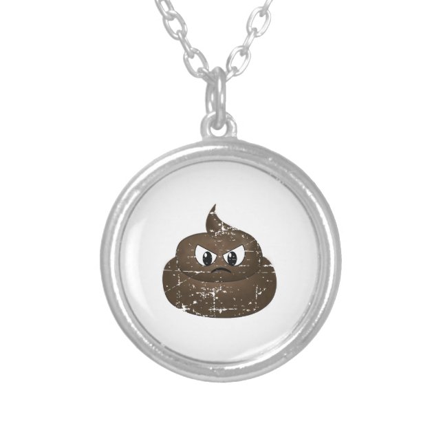 Distressed Angry Cartoon Poop Silver Plated Necklace (Front)