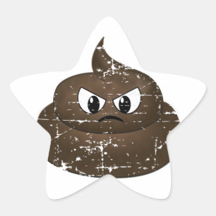 Distressed Angry Cartoon Poop Star Sticker