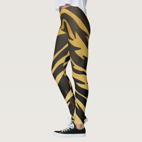 Distressed Animal Print Tiger Stripes Pattern Leggings
