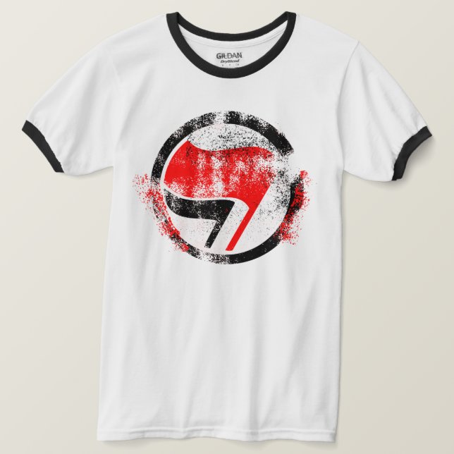 Distressed Anti-Fascist Action Flag T-Shirt (Design Front)