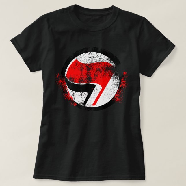 Distressed Anti-Fascist Action Flag T-Shirt (Design Front)