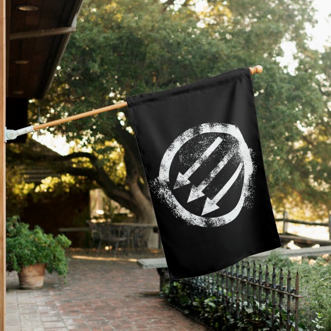 Distressed Anti-Fascist Iron Front House Flag (In SItu)