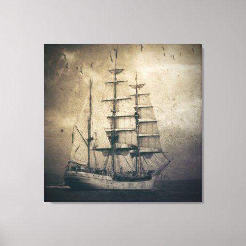 Distressed Antique Nautical sail boat pirate ship Canvas Print