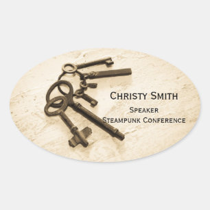 Distressed Antique Skeleton Keys on Key Ring Oval Sticker