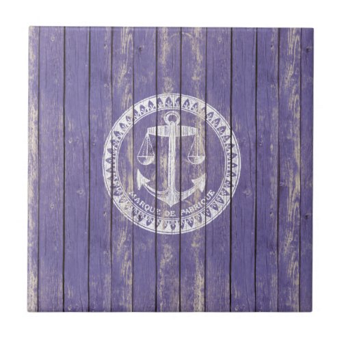 Distressed Antique Wood Print with Anchor Ceramic Tile