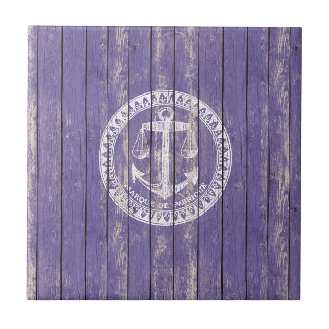 Distressed Antique Wood Print with Anchor Ceramic Tile (Front)