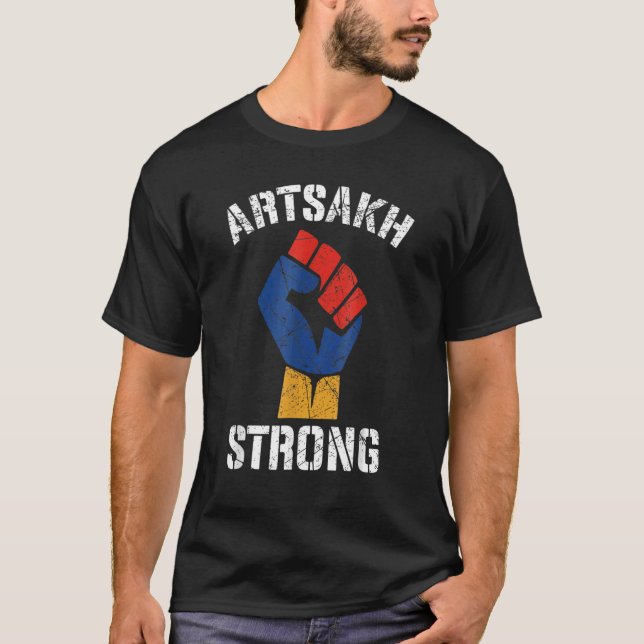 Distressed Artsakh Strong Artsakh is Armenia   Arm T-Shirt (Front)