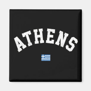 Distressed Athens Athletic Typography w Greek Flag Magnet