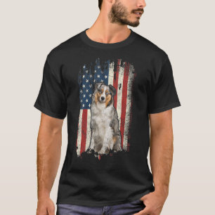 Distressed Australian Shepherd American Flag Patri T-Shirt