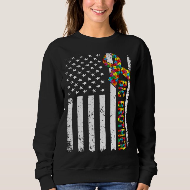 Distressed Autism Big Brother American Flag Family Sweatshirt (Front)