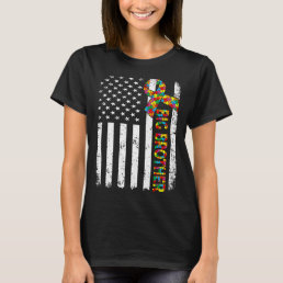 Distressed Autism Big Brother American Flag Family T-Shirt