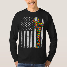 Distressed Autism Big Brother American Flag Family T-Shirt