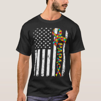 Distressed Autism Papa American Flag Family Matchi T-Shirt
