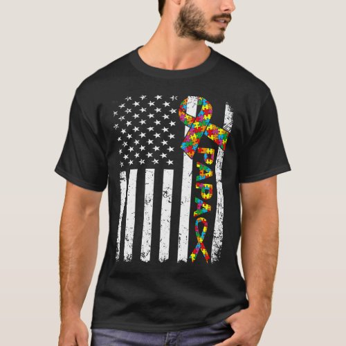 Distressed Autism Papa American Flag Family Matchi T_Shirt