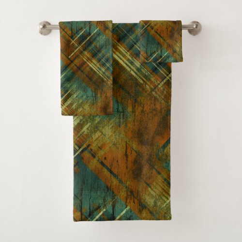  Distressed Autumnal Tartan Check Pistachio Band  Bath Towel Set