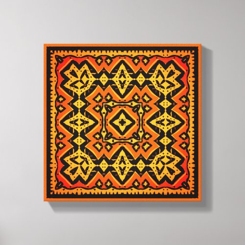 Distressed Aztec original orange and black tile  Canvas Print