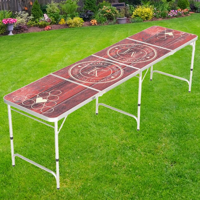 Distressed Barn Board Wedding Monogram Heart Beer Pong Table (Creator Uploaded)