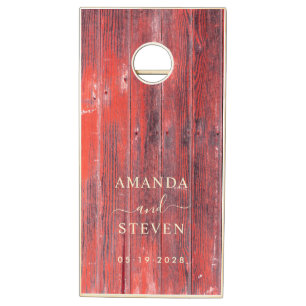 Distressed Barn Boards Couple Names with Date Cornhole Set