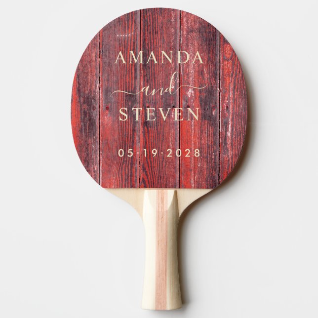 Distressed Barn Boards Couple Names with Wedding Ping Pong Paddle (Back)