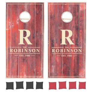 Distressed Barn Boards Family Name & Initial Cornhole Set