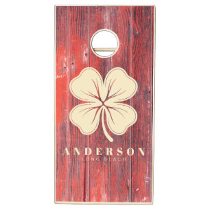 Distressed Barn Boards Four Leaf Clover with Name Cornhole Set