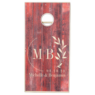 Distressed Barn Boards Leaf Wedding Monogram Cornhole Set