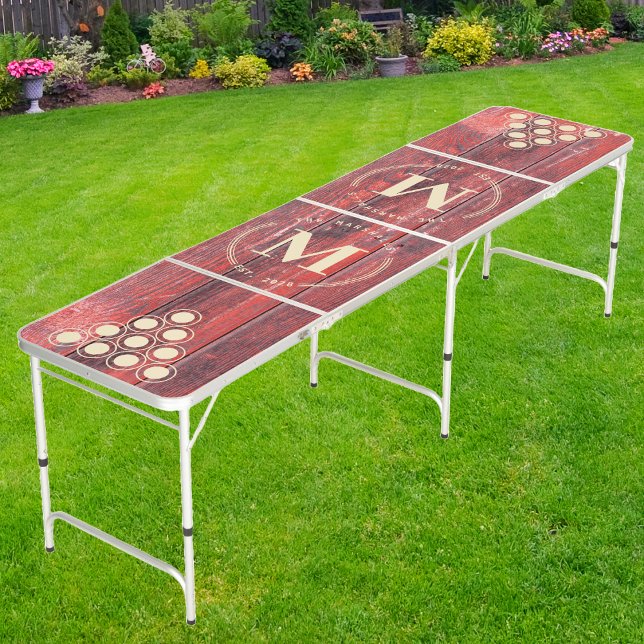 Distressed Barn Boards Modern Circle Monogram Beer Pong Table (Creator Uploaded)