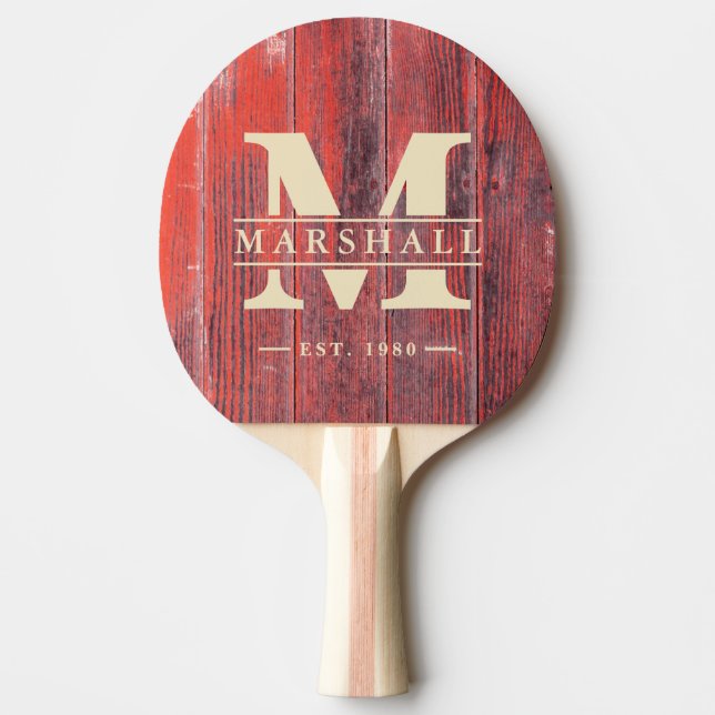Distressed Barn Boards Monogram & Name Overlay Ping Pong Paddle (Front)