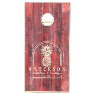 Distressed Barn Boards Pineapple Wedding Arch&Name Cornhole Set