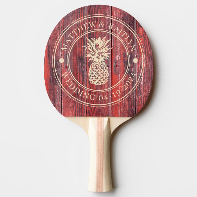 Distressed Barn Boards Pineapple Wedding Names Ping Pong Paddle (Back)