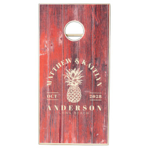 Distressed Barn Boards Tropical Pineapple Wedding Cornhole Set
