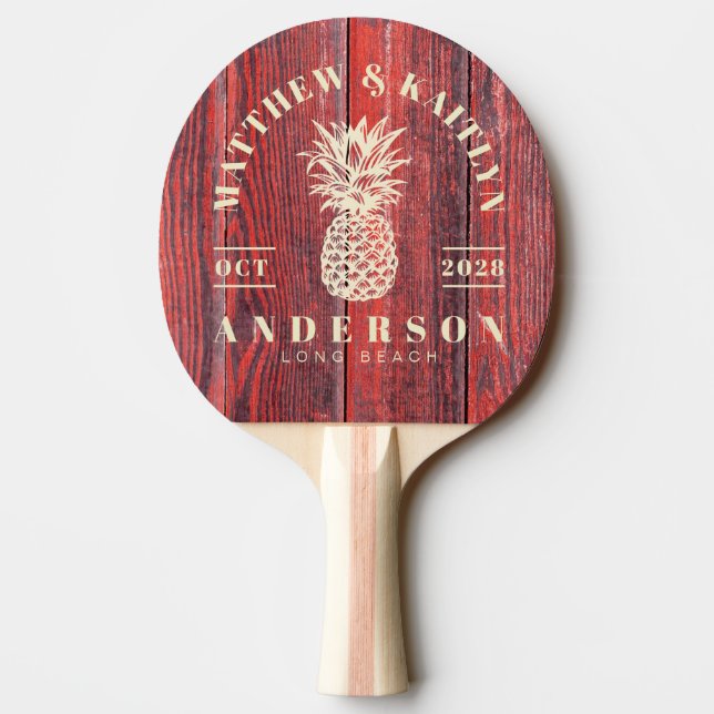 Distressed Barn Boards Tropical Pineapple Wedding Ping Pong Paddle (Back)