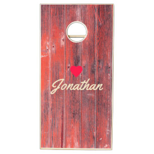 Distressed Barn Boards Vintage Heart Signature Cornhole Set