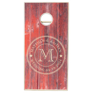 Distressed Barn Boards Wedding Monogram Star Cornhole Set