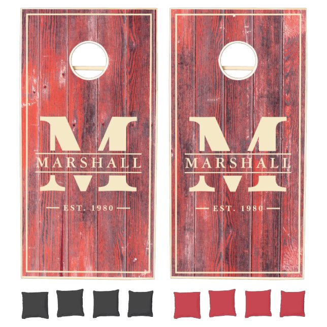 Distressed Barn Boards with Name & Initial Overlay Cornhole Set (Set)