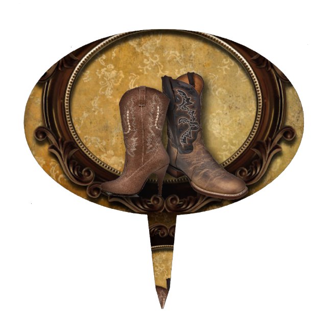 Distressed barn country Western Cowboy Boot Cake Topper (Front)