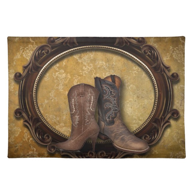 Distressed barn country Western Cowboy Boot Cloth Placemat (Front)