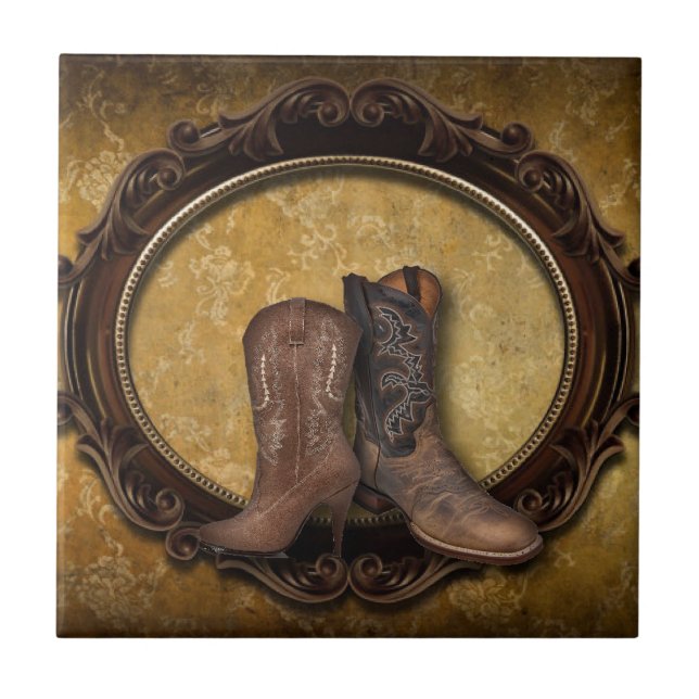 Distressed barn country Western Cowboy Boot Tile (Front)