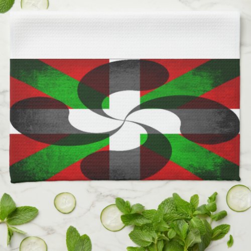 Distressed Basque Flag and Cross Kitchen Towel